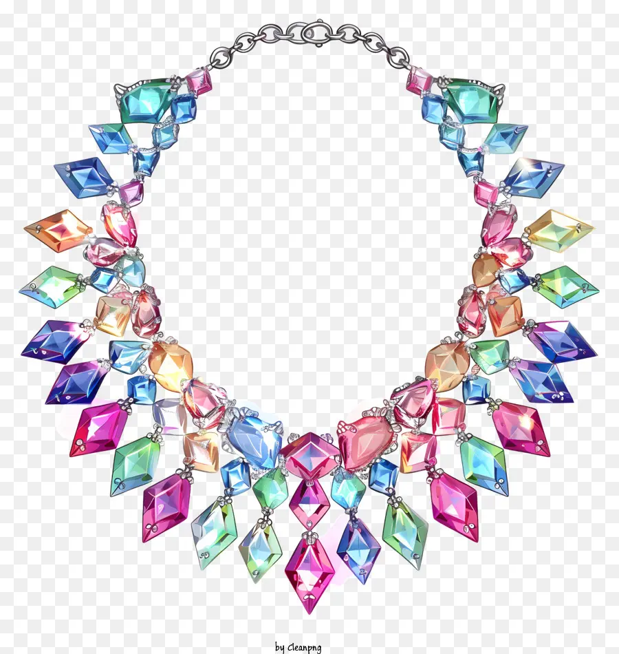 collana di cristallo con collana diamantata crystali multicolore Collana a catena d'argento - Collana cristallina multicolore con catena d'argento