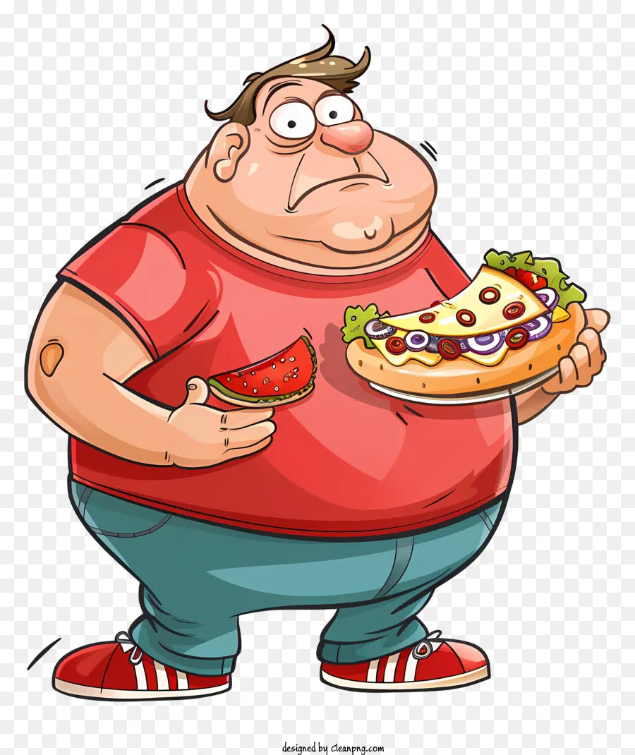 World Obesity Day Cartoon Character Pizza Sorride Happy - Personaggio dei cartoni animati sorridenti con fetta di pizza