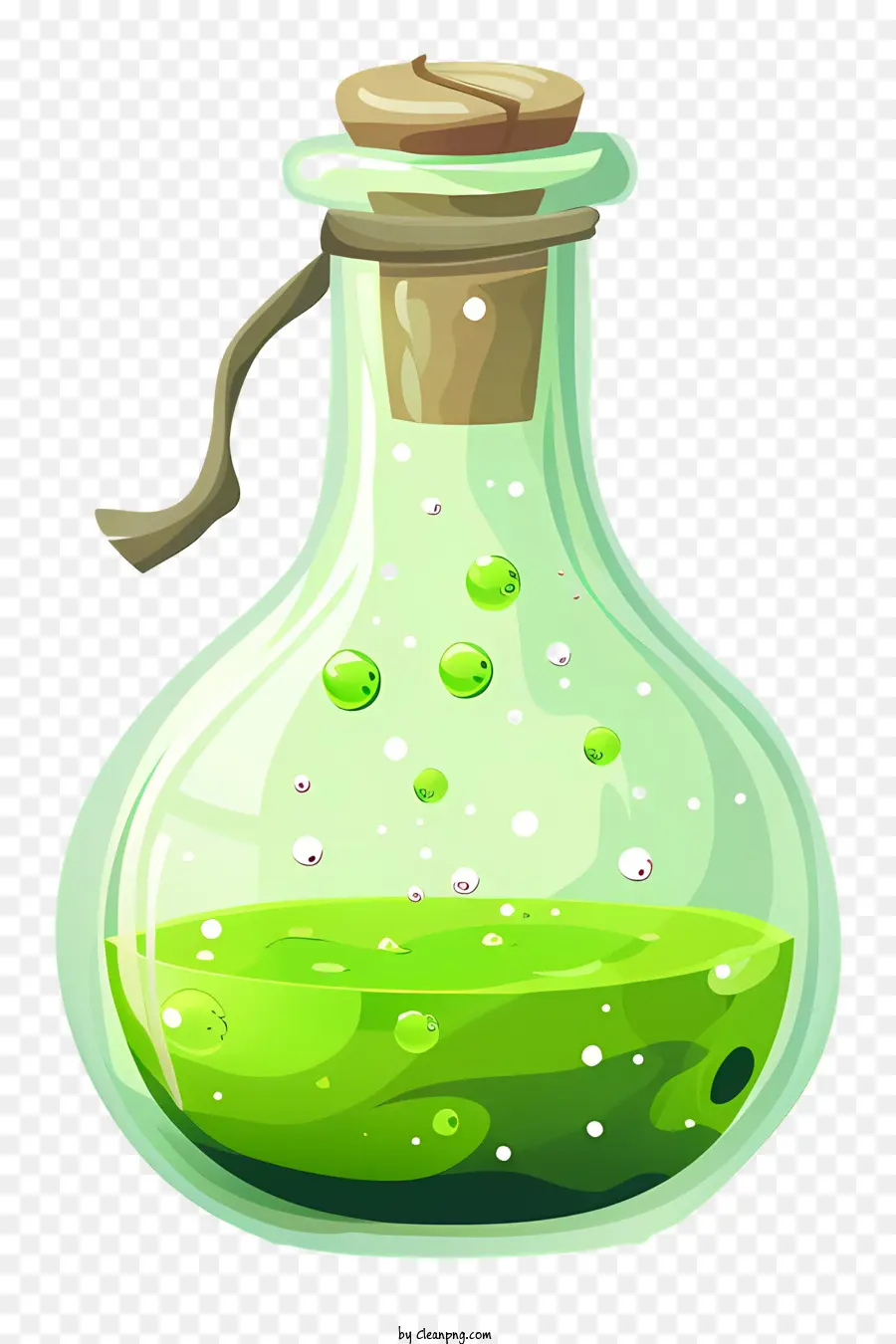 Trank sprudelnder Glasflasche flüssige grüne Farbe - Grüne sprudelnde Flüssigkeit in Glasflasche