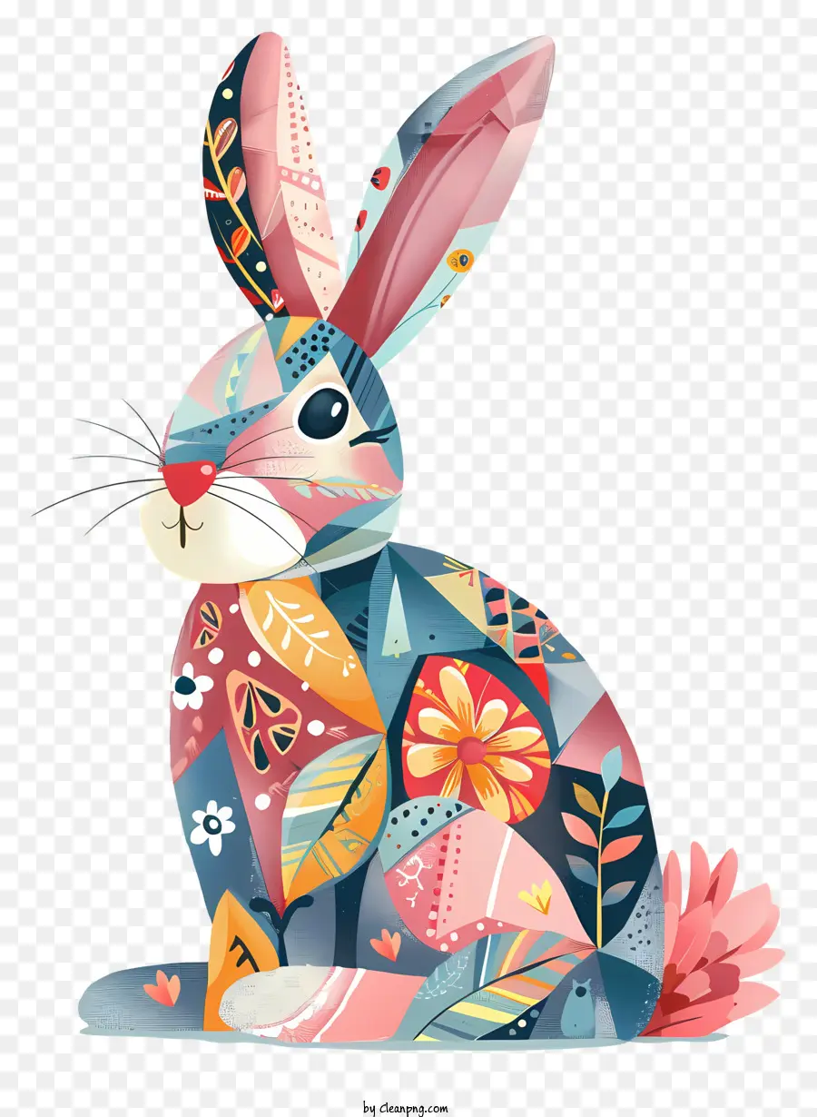 coniglietto di pasqua - Bunny geometrico con motivi floreali, colori vibranti