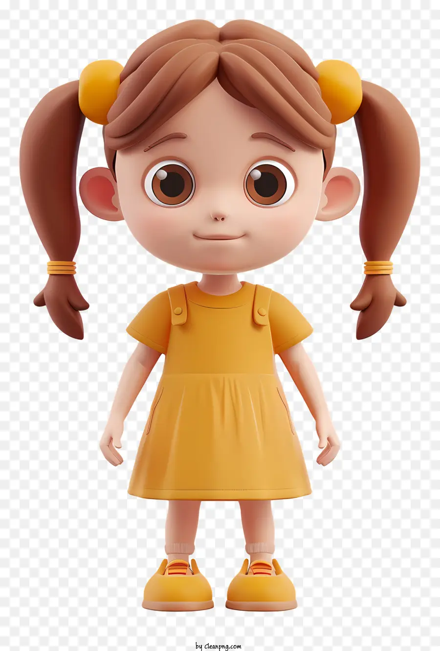 kleines Mädchen - Cartoon Mädchen in orangefarbenem Kleid, schwarzer Hintergrund