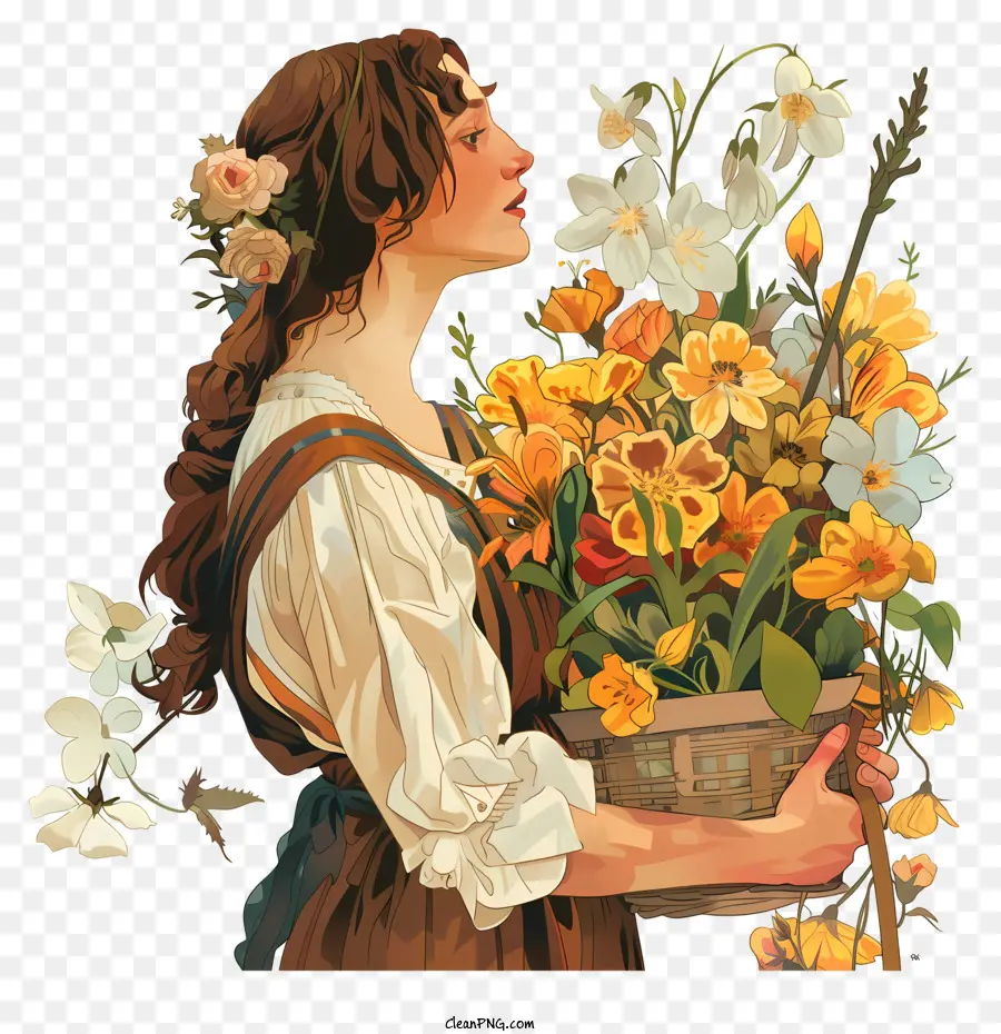 người phụ nữ chợ mùa xuân nông dân trồng hoa - Người phụ nữ nông dân ở cánh đồng hoa với giỏ