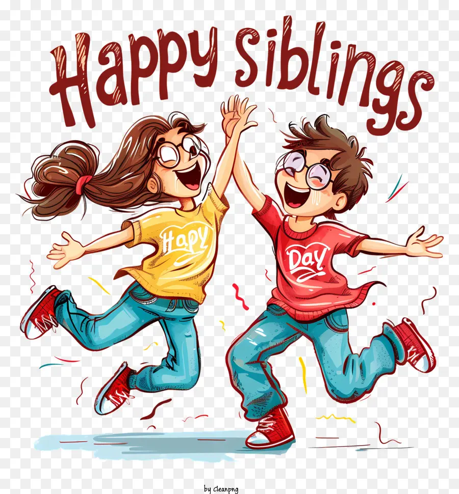 Happy Geschwister Tag Kinder Geschwister glückliches Lächeln - Glückliche Geschwister springen und spielen zusammen