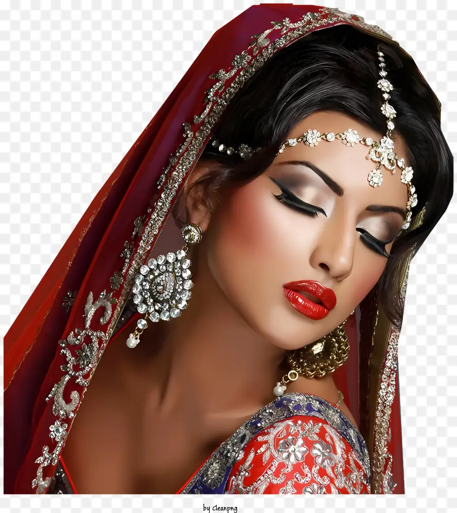 Indische Hochzeit - Indische Braut in traditioneller Kleidung, ernsthafter Ausdruck