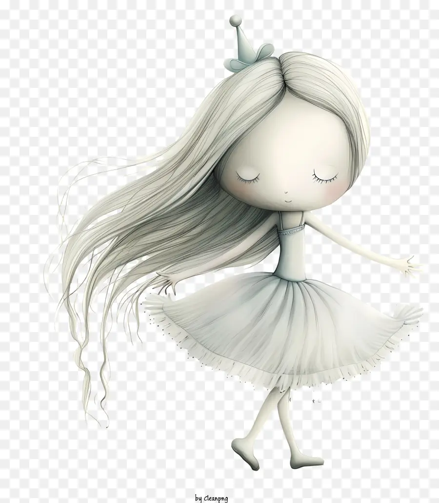 Tanztag Mädchen lang blonde Haare weißes Kleid schwarzer Flügel - B & W Bild des Mädchens tanzen in Kleid
