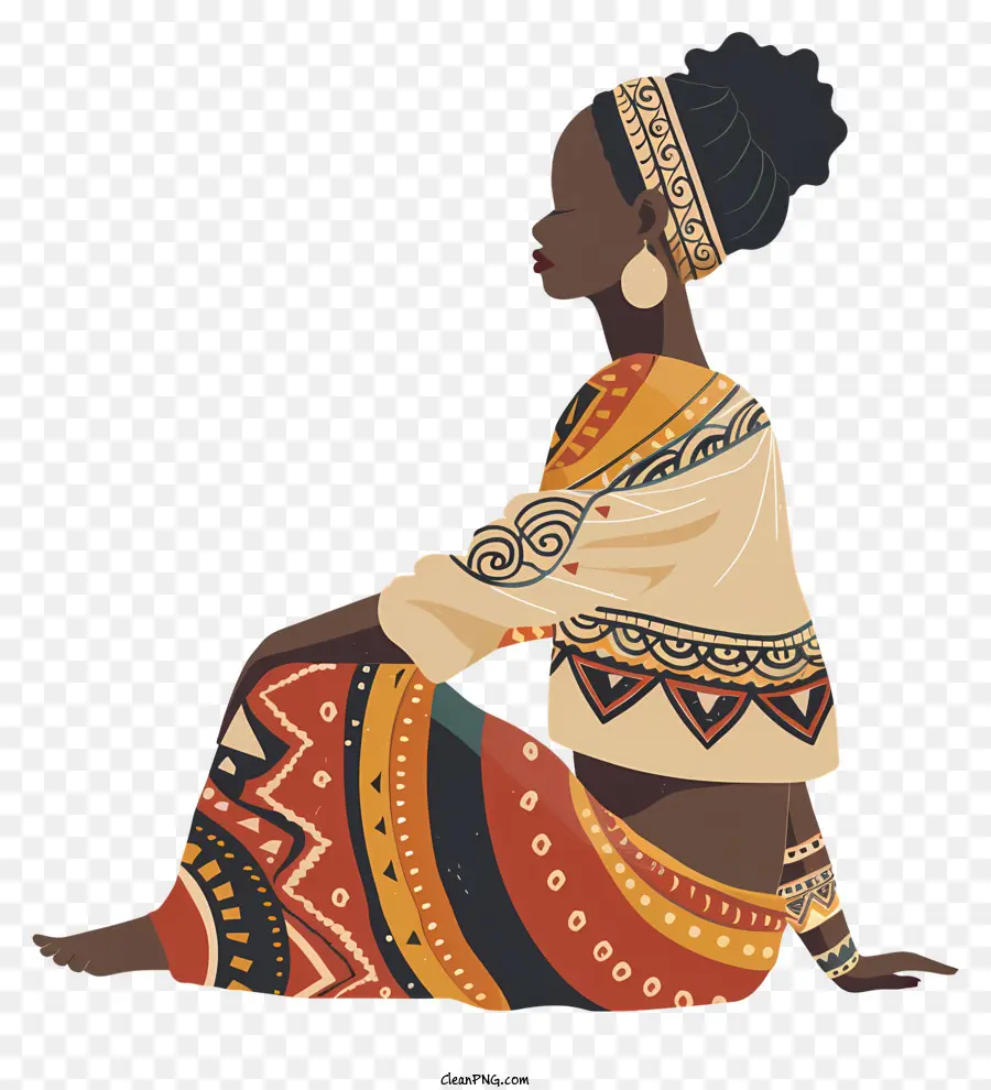 Người phụ nữ châu Phi Thời trang châu Phi Thiền quần áo truyền thống Mô hình châu Phi - Người phụ nữ châu Phi thiền định trong trang phục truyền thống