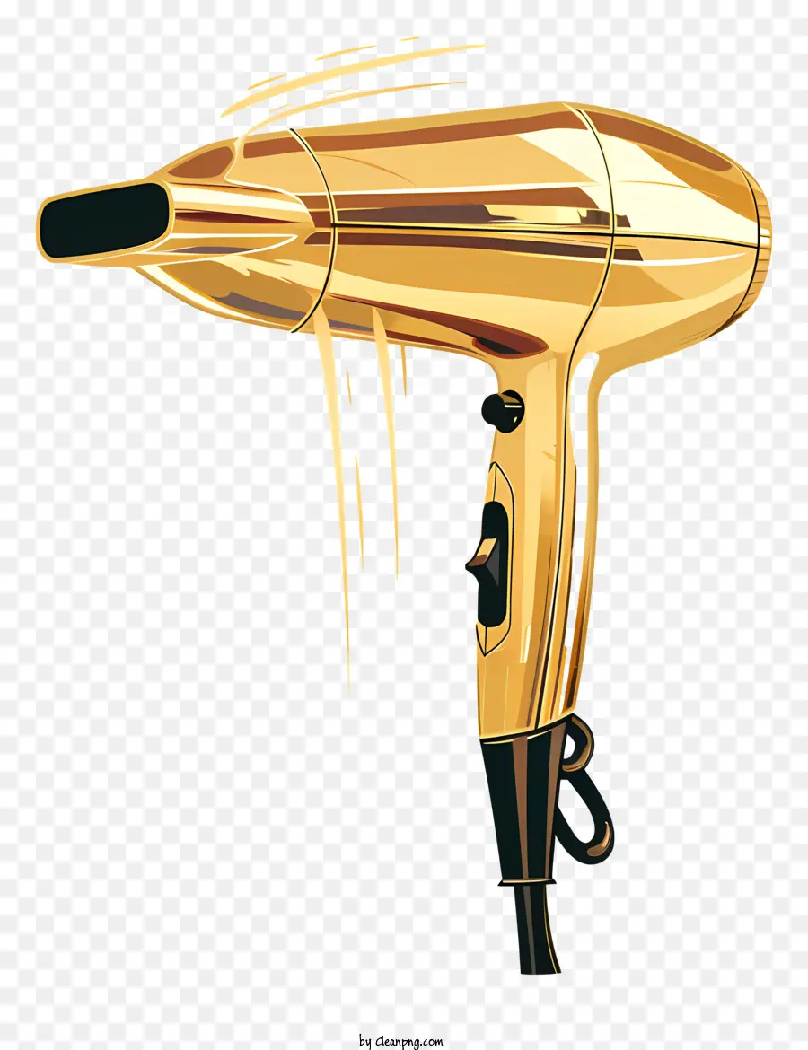 Haartrockner goldener Haartrockner modernes Design schlanker fair Trockner glänzender Oberfläche - Goldener Haartrockner sprüht Wasser friedlich auf den Boden