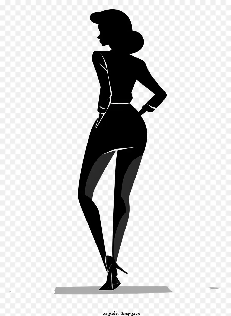 weibliche Walking Silhouette Frau Silhouette Zehenspitzen schwarzes Kleid - Frau im schwarzen Kleid stehend anmutig stehend