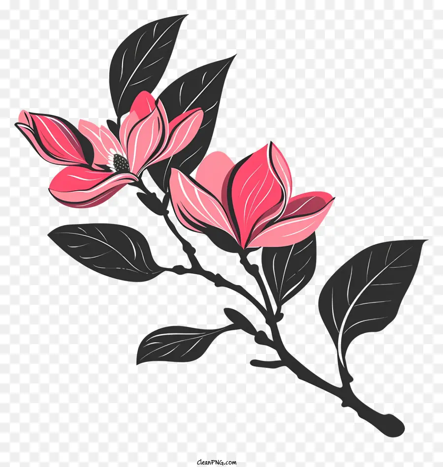 Blume silhouette - Rosa Blume, dunkle Blätter, wahrscheinlich Magnolienbaum