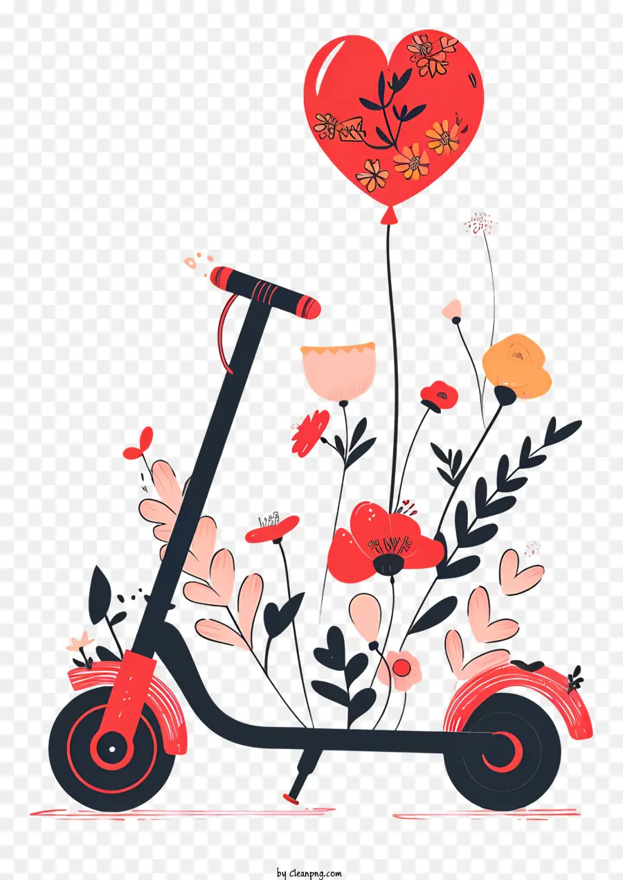 đá xe tay ga xe tay ga hình trái tim hình trái tim - Xe tay ga với hoa và khinh khí cầu trên màu đen. 
Không có sẵn