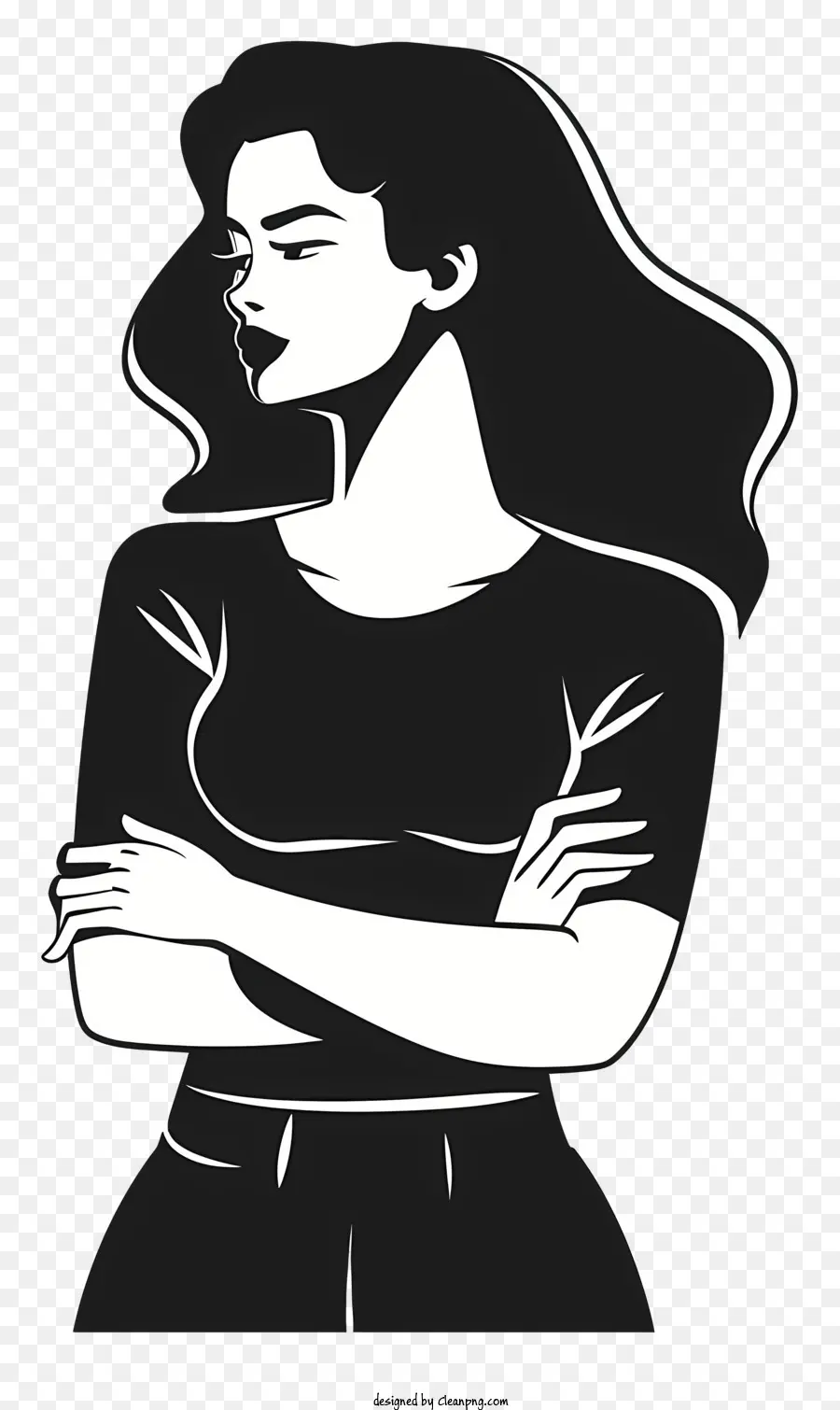 donna in piedi silhouette donna capelli lunghi capelli arricciati - Silhouette di donna con le braccia incrociate