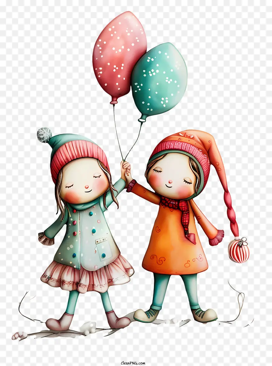 Happy Geschwister Tag Winter Schnee Freunde Luftballons - Zwei Mädchen, die Luftballons im schneebedeckten Feld halten