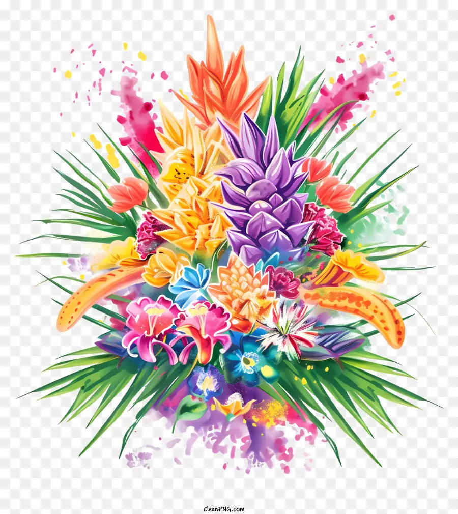 hoa sắp xếp - Bức tranh sắp xếp hoa nhiệt đới sôi động trên vải