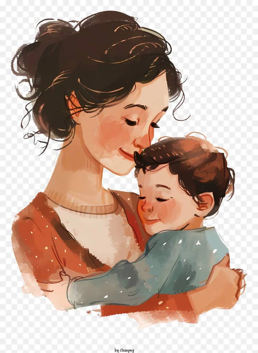 mamma madre bambino dipinto digitale di pittura sorridente sorridente - Madre che tiene il bambino in natura, facce sorridenti
