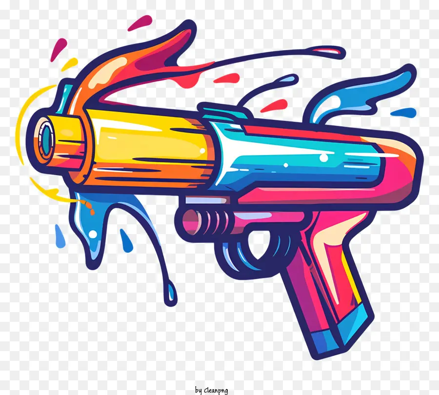 Songkran Farbe Splatter Pistolen Aquarellmalerei Leuchtende Farben Bunte Kunst - Bunte Farbe bespritzte Waffe im Scheinwerferlicht