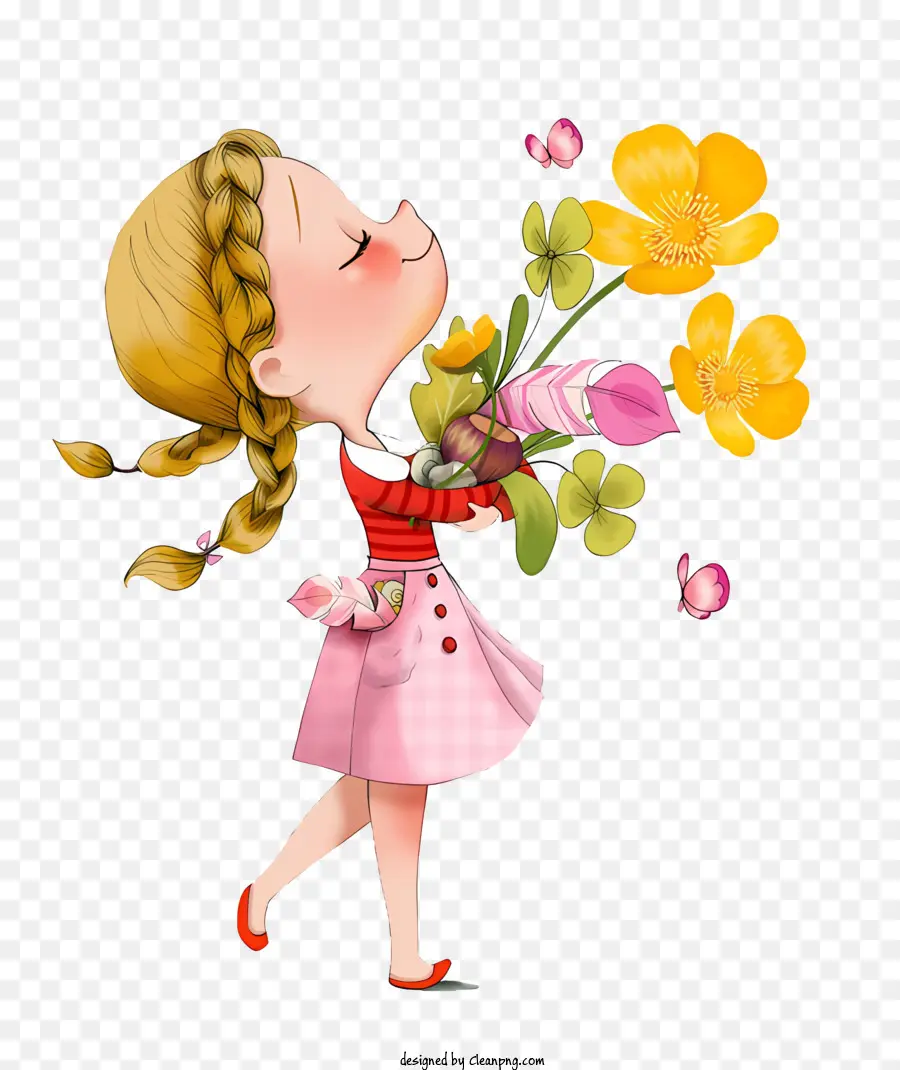nền trắng - Cô gái trẻ cầm bó hoa, mỉm cười hạnh phúc lên trên