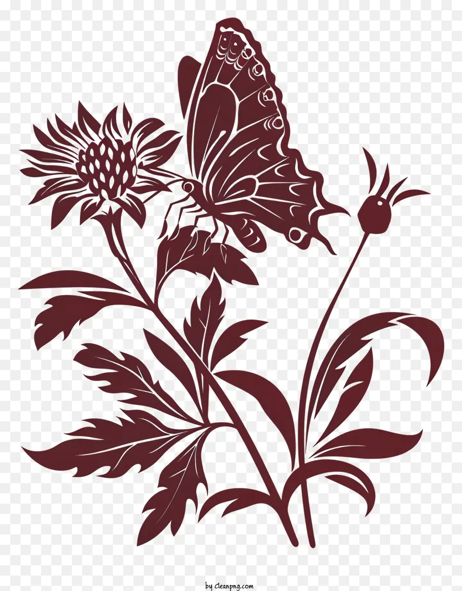 farfalla silhouette - Farfalla rossa che vola sulla pianta fiorita viola
