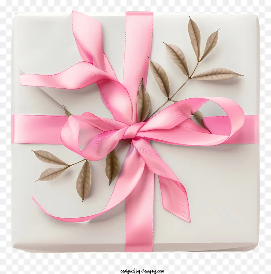 Pink Ribbon - Weißes Geschenk mit rosa Band und Blatt