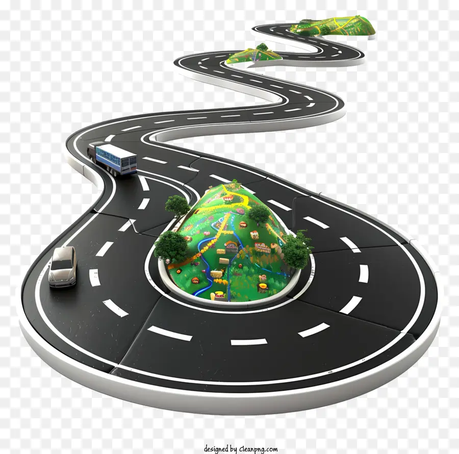 Đọc một chiếc xe đường bản đồ đường bản đồ đường bộ xe ô tô giao thông - Đường đầy nắng với xe hơi và cây cối