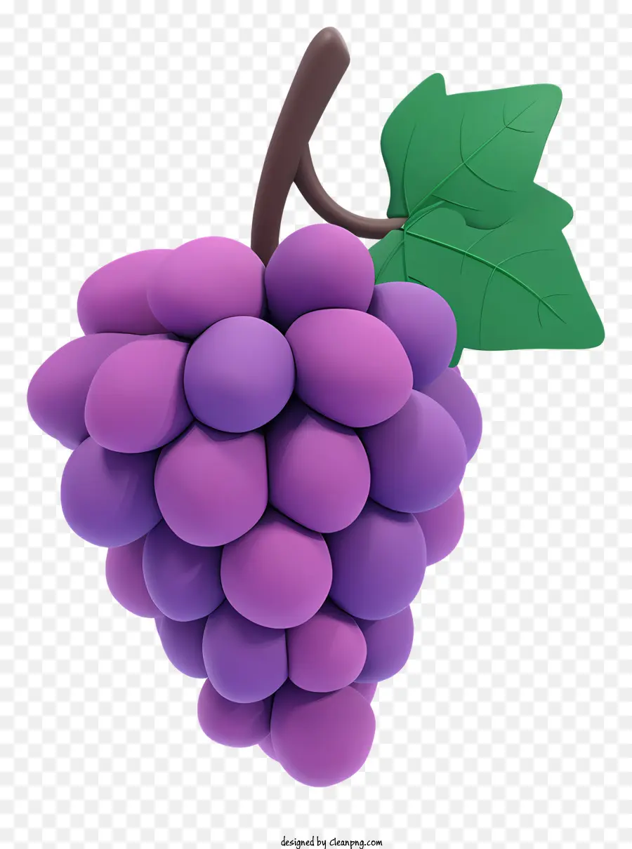 uva viola 3d rendering verde foglia di stelo - Illustrazione di uva viola resa 3D dettagliata