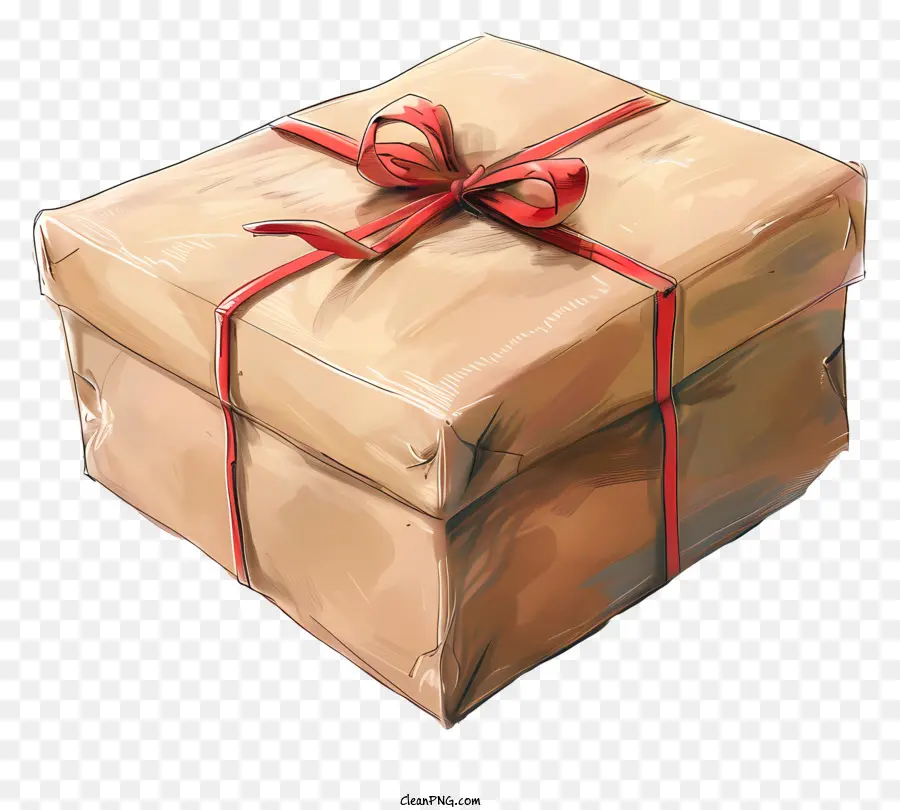 Geschenkbox - Braune Schachtel mit rotem Band und Bug