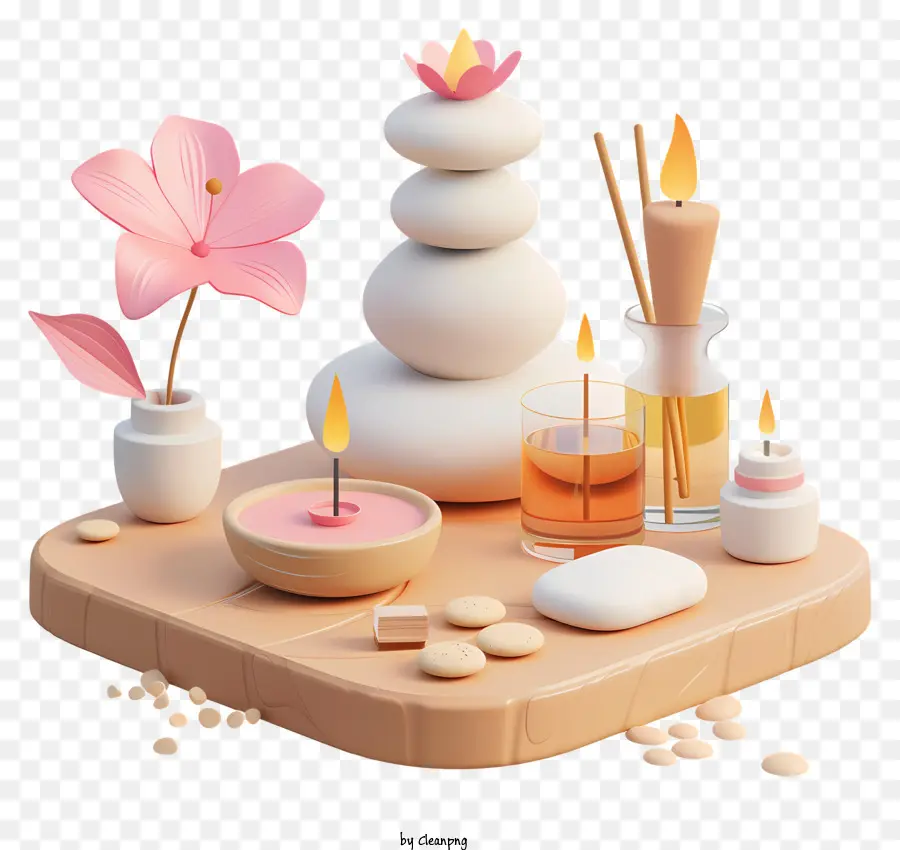Spa -Tischdekorationen Kerzen rosa Lotus Blumen schwarze Oberfläche - Tisch mit Kerzen, Blumen auf der schwarzen Oberfläche
