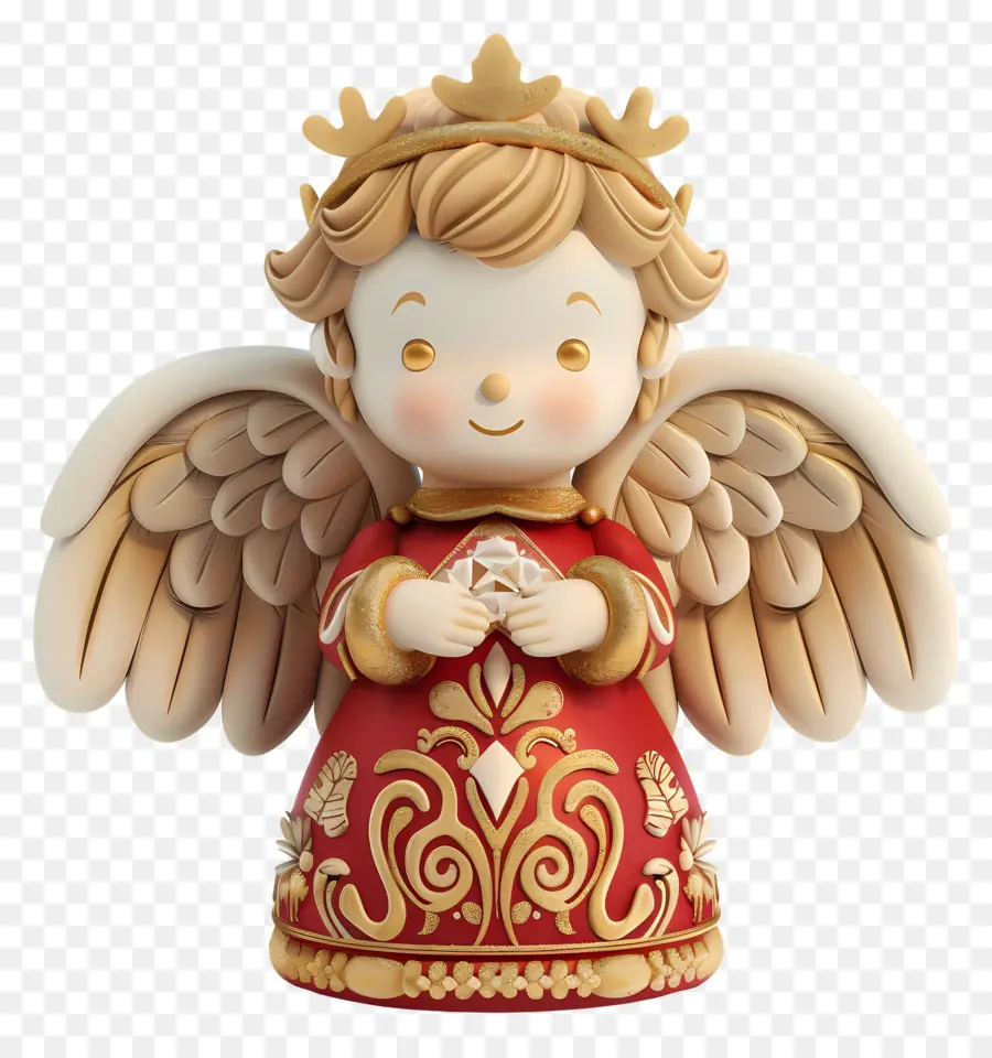 Ornamento di natale - Statua di angelo piccolo che tiene il cuore, sfondo nero