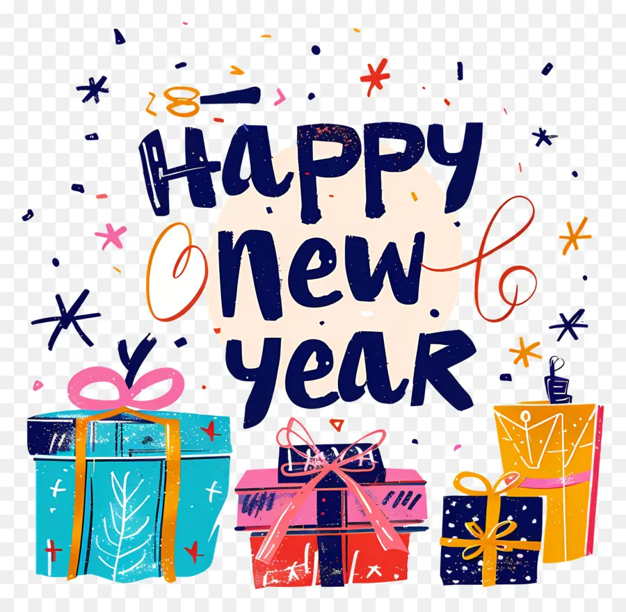 felice anno nuovo - Drawn a mano Happy New Year Box Boxes Pubblicità
