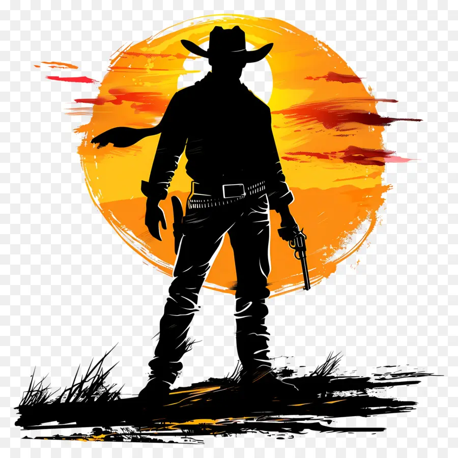 cowboy silhouette sunset western hat