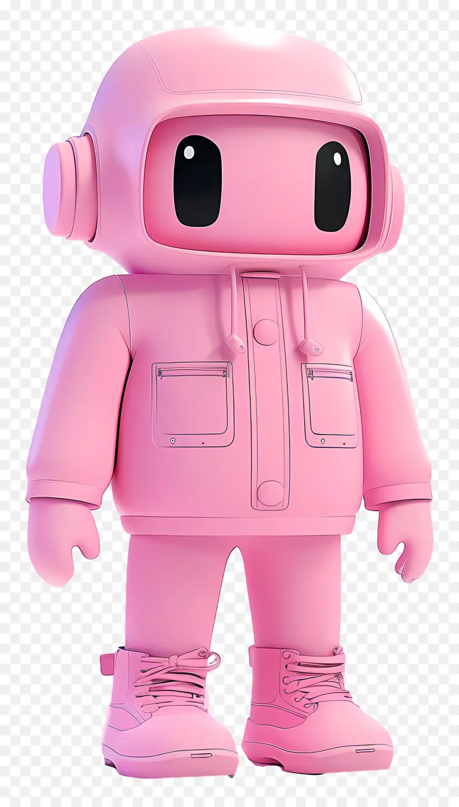 Puppe Pink Roboter Kopfhörer Musik Deep Denk - Rosa Roboter trägt Kopfhörer im tiefen Gedanken