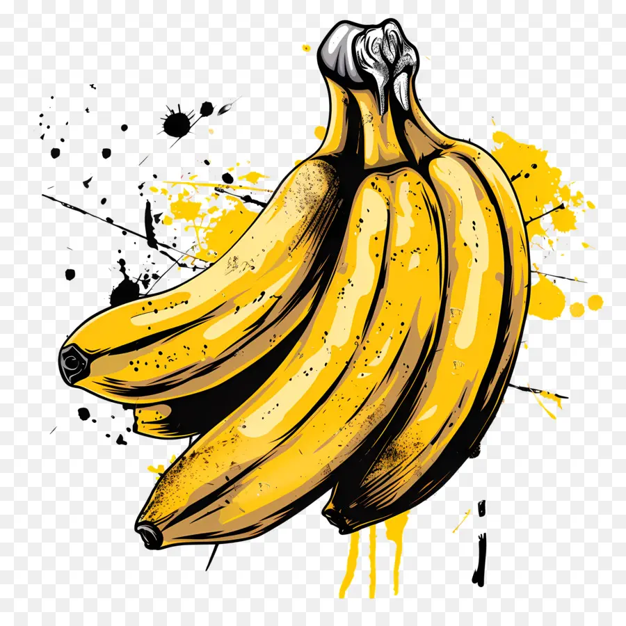 Banana Day Bananas Bananas Spot Spot schizzati - Banane mature sulla corda con schizzi di vernice