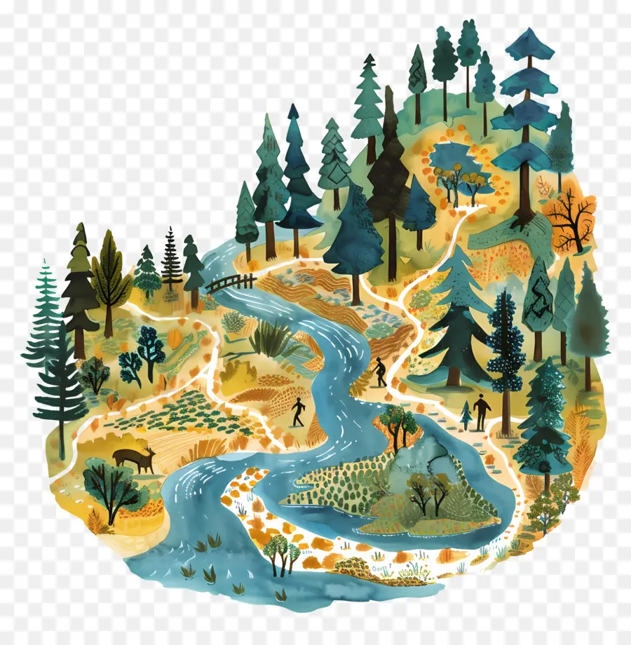 Feiern Sie Trails Day River Trees Trail Nature - Friedliche Flusslandschaft mit üppigem Wald