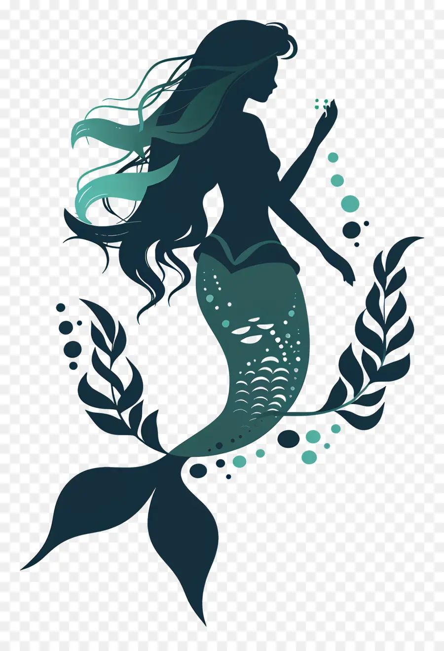 Silhouette Mermaid Ocean Biển dưới nước - Hình bóng nàng tiên cá giữ vỏ dưới nước, váy màu xanh