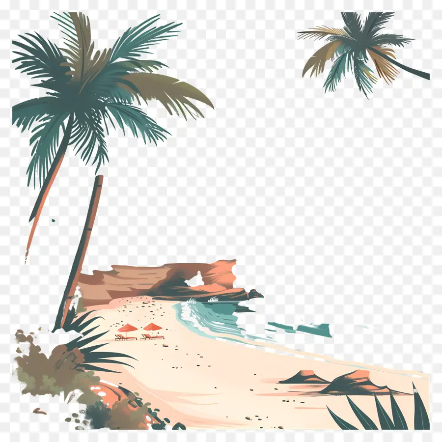 Palmen - Tropische Strandszene bei Sonnenuntergang. 
Friedlich, gelassen