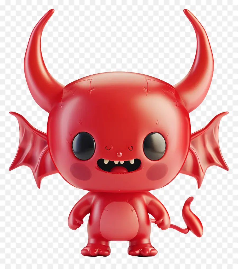 Carattere rosso del cartone animato Devil Demon - Carattere demone dei cartoni animati rossi con corna, ali, fiamme