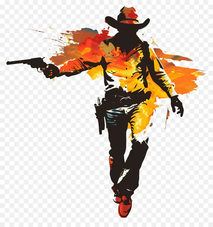 Cowboy Digital Painting Revolvers Black Hat Field of Fire - Dipinto digitale di Cowboy in Fiery Field