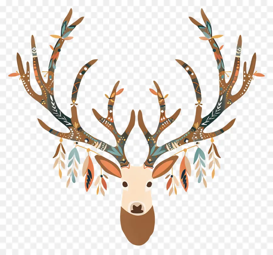Antler Deer Antlers Feathers Thiết kế bộ lạc - Hình minh họa của hươu với lông và gạc