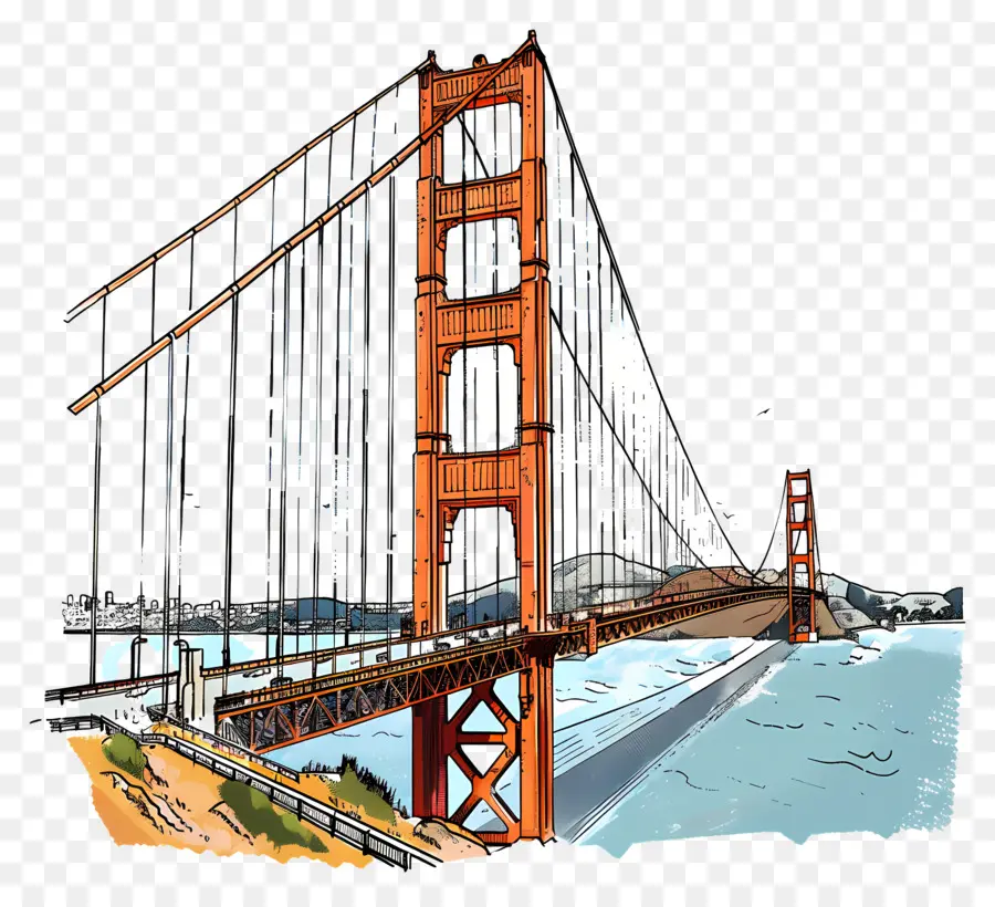 Cầu Cổng Vàng San Francisco California Cầu treo cầu kim loại - Cầu kim loại San Francisco trên mặt nước với ô tô