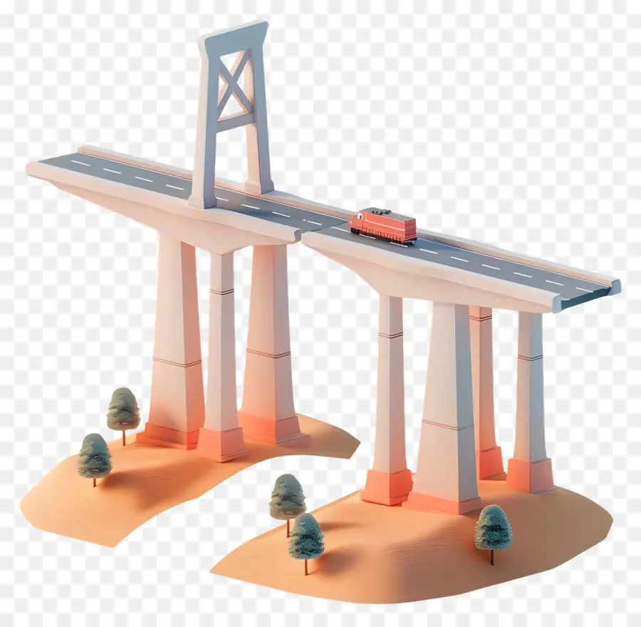 Viaduct Bridge Bridge River Cars Concrete - Ponte di cemento con auto, alberi, cielo limpido