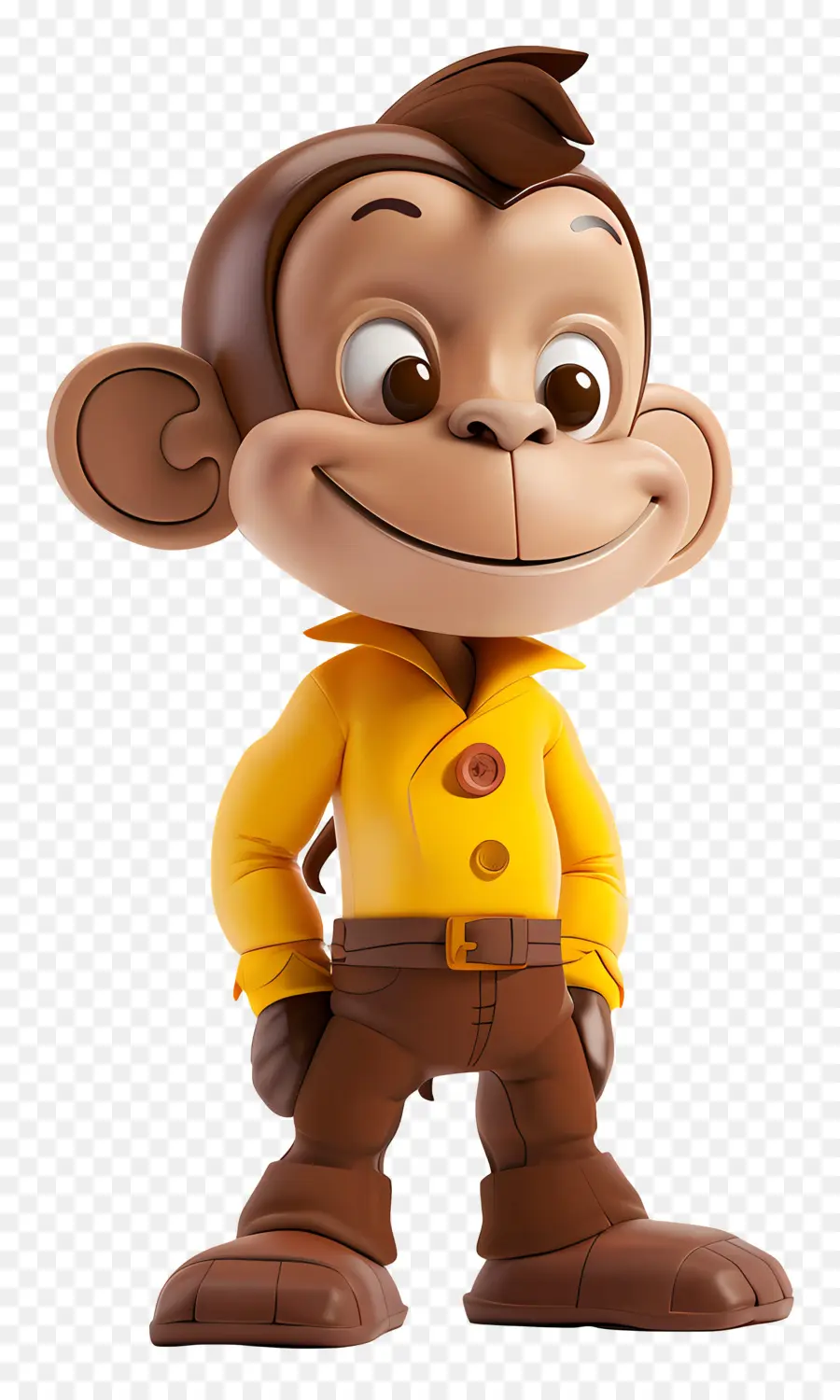 Curious George Monkey Character Shirt giallo pantaloni marroni Cappello marrone - Carattere di scimmia felice in camicia gialla