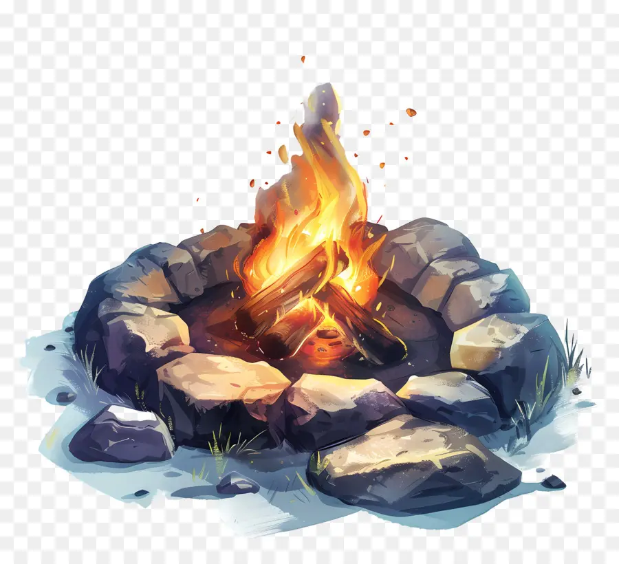 campfire 3d rendering logs fire pit snow