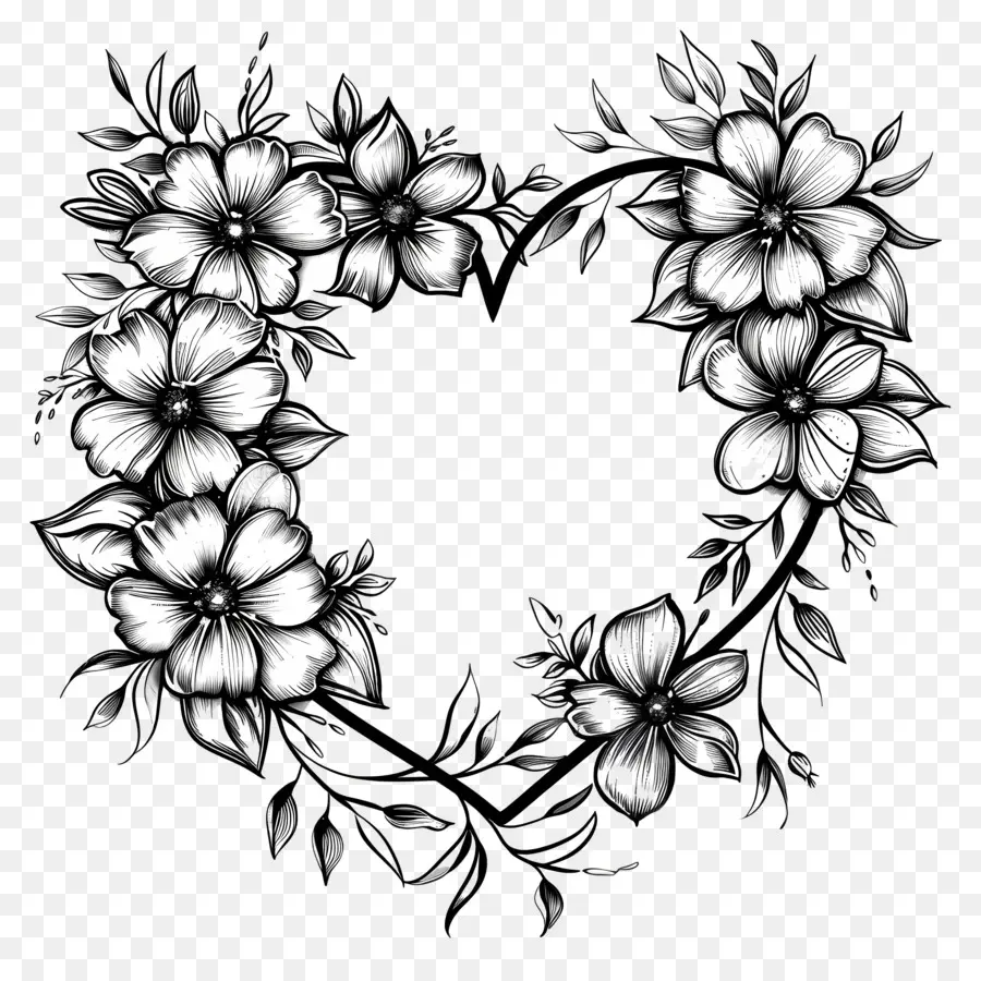 cornice floreale - Cornice fiore a forma di cuore su sfondo nero