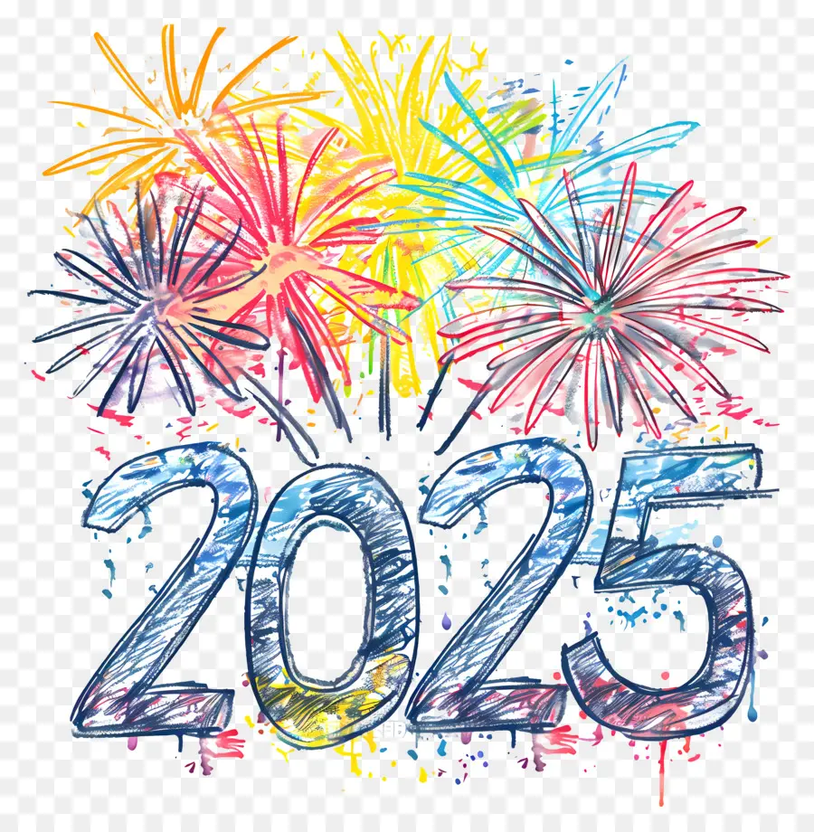 Năm mới 2024 Năm Lễ hội Lễ hội Lễ hội - Pháo hoa đầy màu sắc 2025 trên nền đen