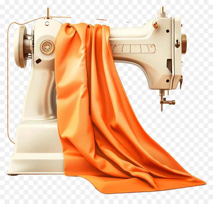 macchina da cucire tessuto in tessuto arancione polveroso ben utilizzato - Macchina da cucire bianco polveroso con tessuto arancione