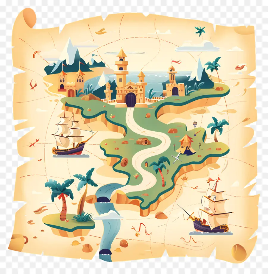 treasure map pirate island shipwreck treasure chest