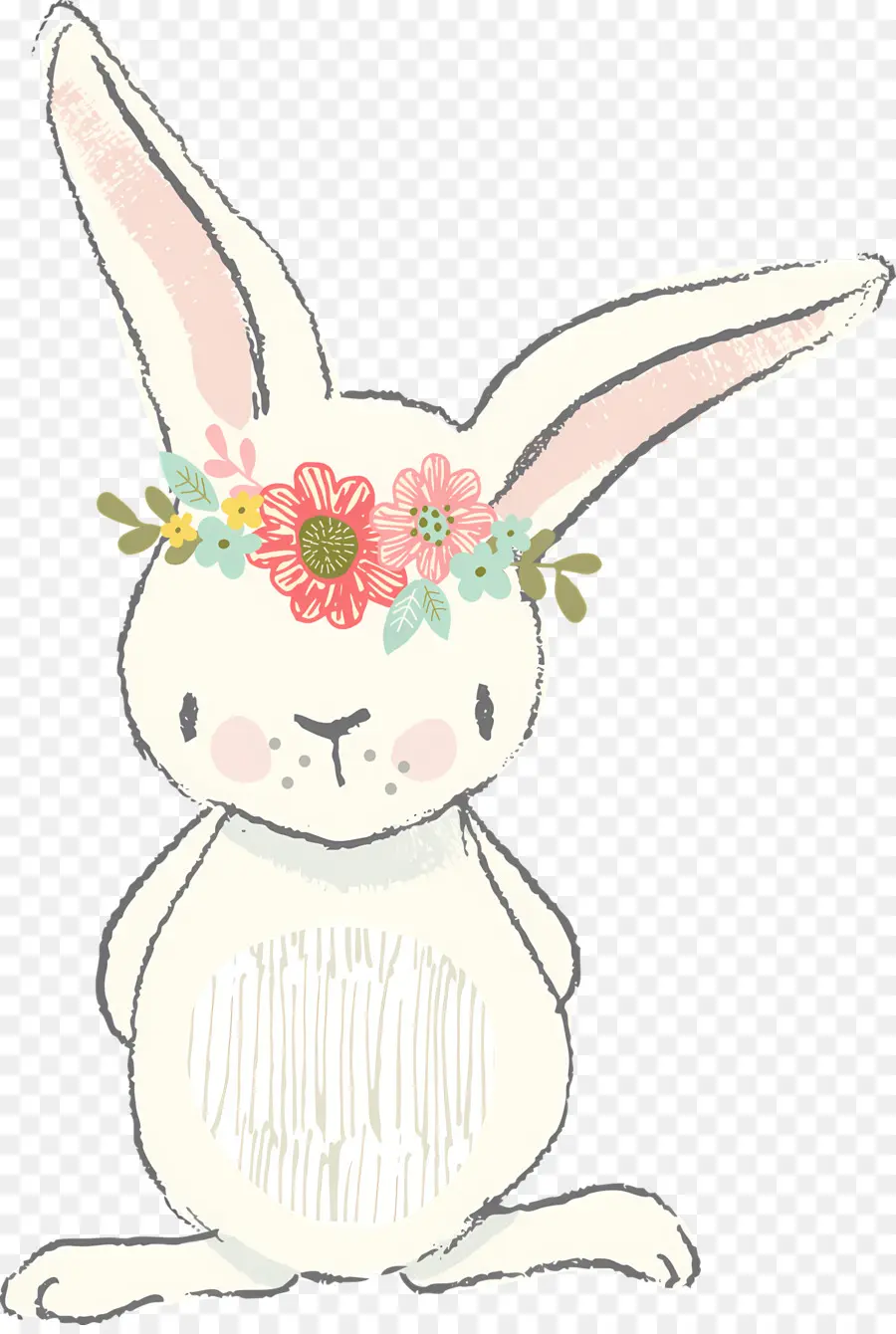Osterhase - Flauschiger weißer Kaninchen mit Blumenstirnband