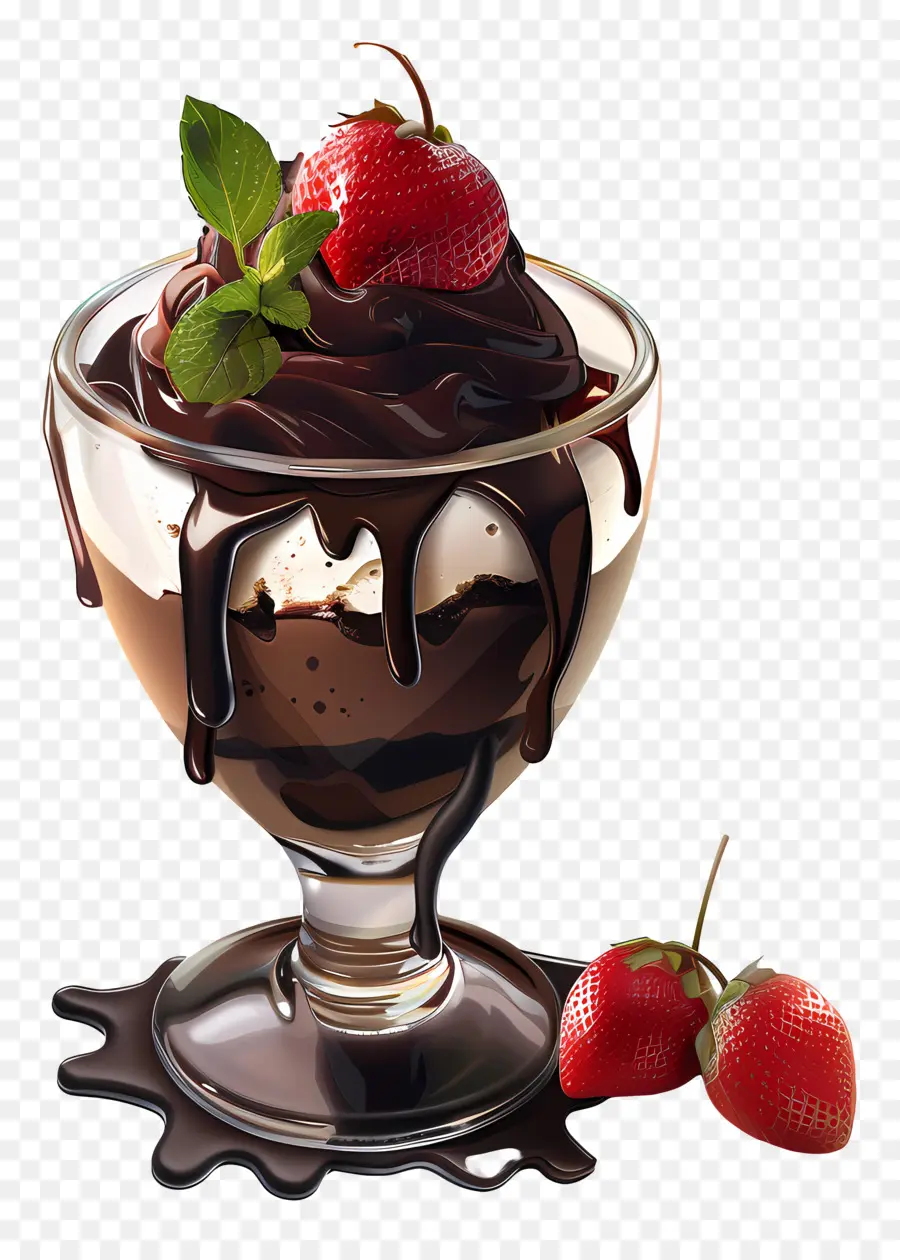 Schokoladen -Parfait -Schokoladen -Mousse -Schlagsahber Erdbeeren Dessert - Schokoladenmousse mit Sahne und Erdbeeren Dessert