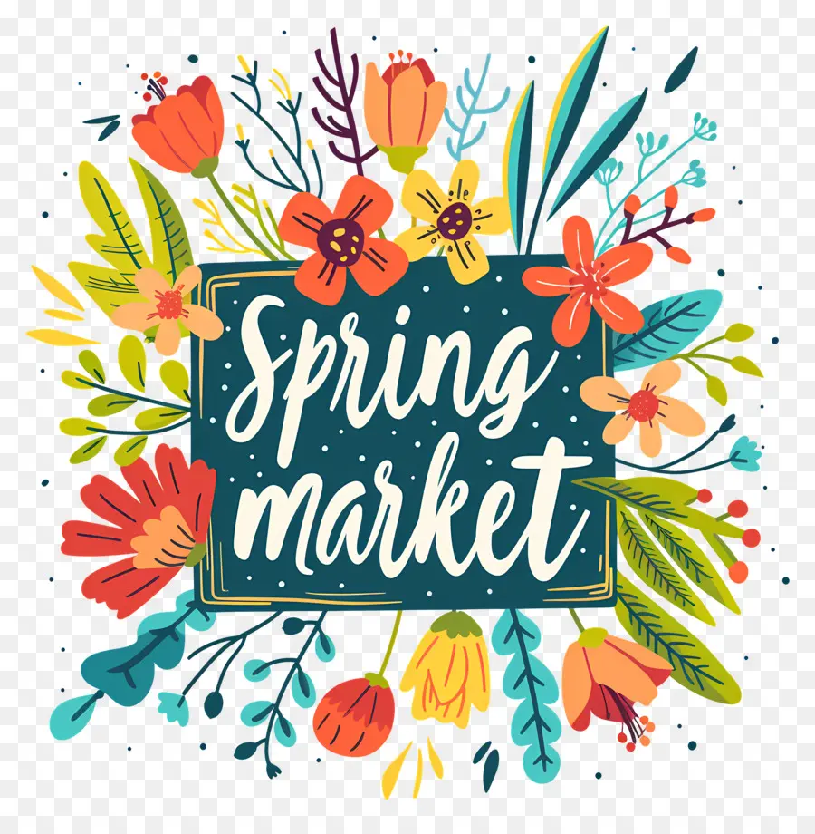 Mercato di primavera Mercato di primavera Arrangiamenti floreali di auguri - Collage floreale con testo 