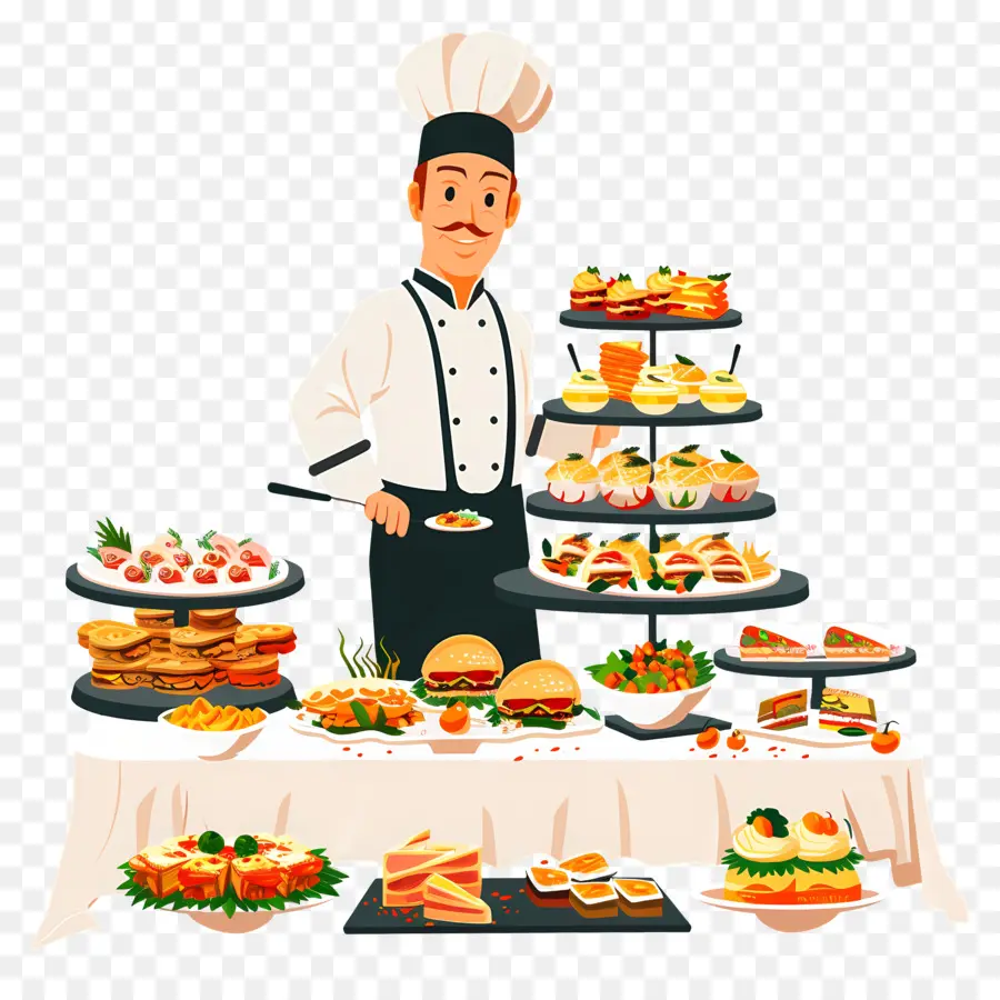 Buffet Chef Food Restaurant Hotel - Chefkoch, das verschiedene Lebensmittel im Buffet serviert