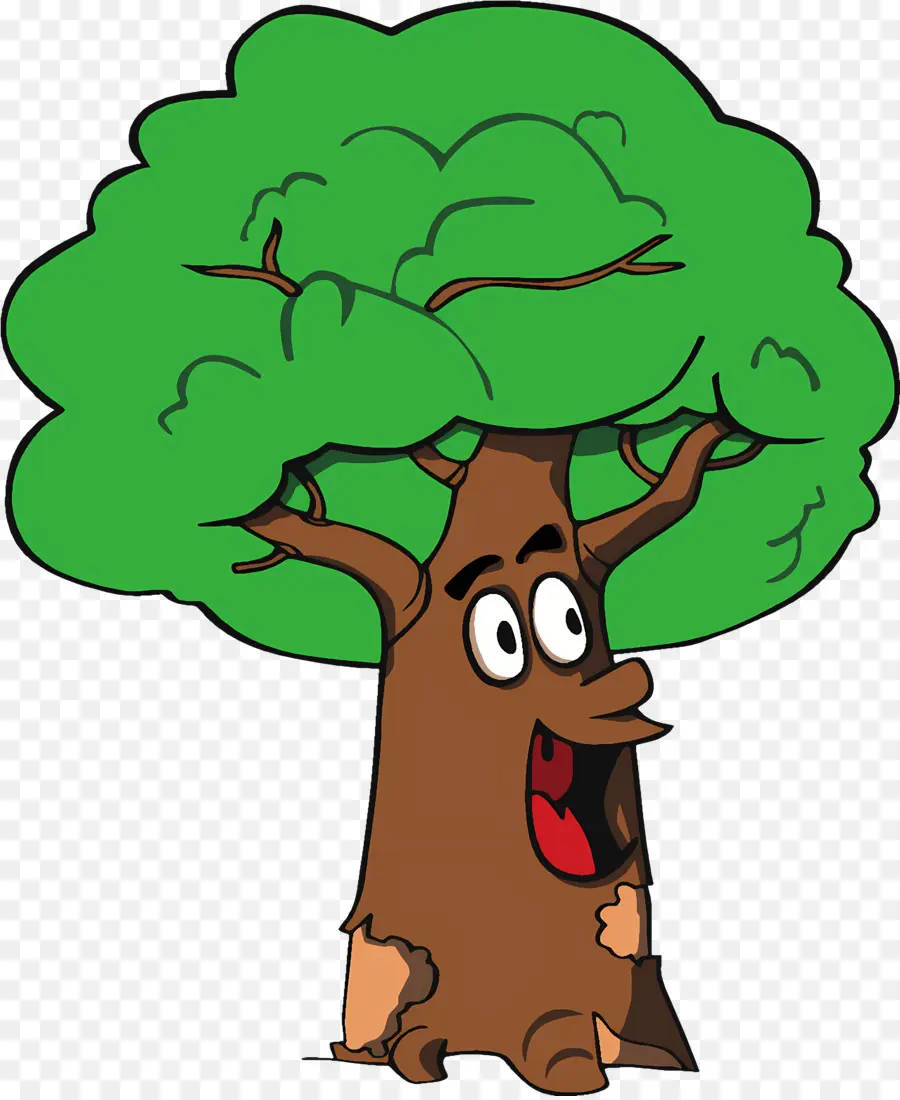 cartoon Baum - Cartoonbaum lacht mit breitem Lächeln. 
Reiche Waldeinstellung
